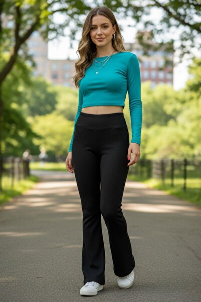 Mossta Black Ribbed Spanish Leg Trousers