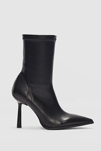 selin shoes Loran İnce Topuklu Sivri Burun Streç Kadın Bot- SİYAH