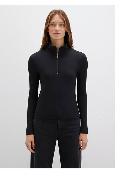 Mavi Sporty Lux Semi-Zip Black Modal T-Shirt Fitted / Bodycon Cut 1612869-900