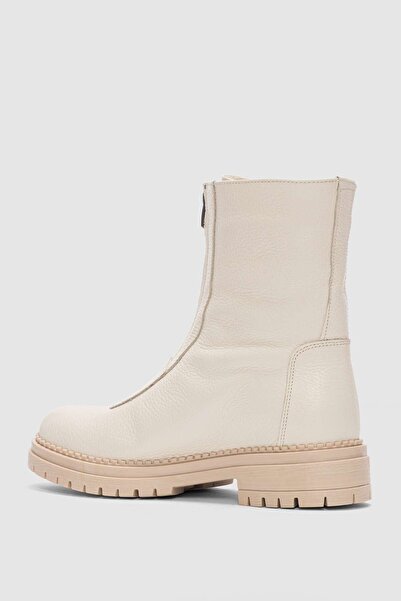 selin shoes Γυναικείες μπότες Lundy από γνήσιο δέρμα με λεπτομέρεια με φερμουάρ - EKRU