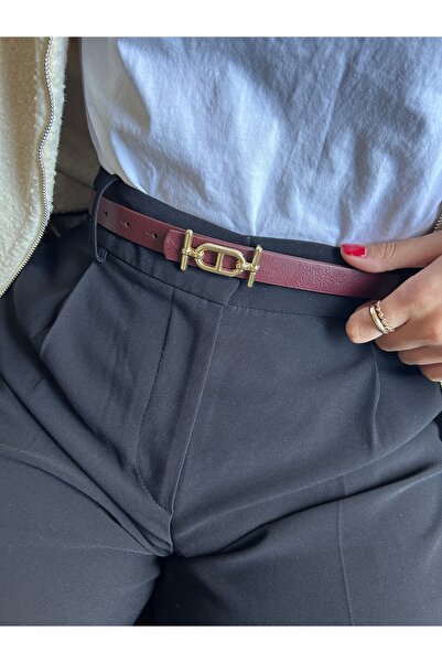 LİA KEMER Pearl Classic Long Patterned Women's Gold Buckle Belt Coat Belt Dress Belt Trouser Belt