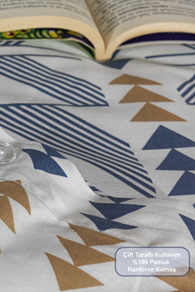 Elart Marcus Duvet Cover Set Double Size 100% Cotton Ranforce Fitted Sheet (200X220 cm) Blue