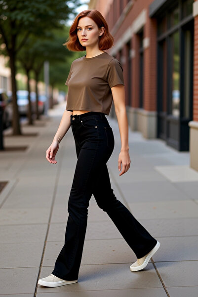 PayBuy Moda femei Pantaloni de jeans evazați cu talie înaltă Tesatura elastic...