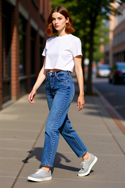 PayBuy موضة نسائية عالية الخصر من قماش الدنيم القطني من Mom Jean، مزيج يومي ل...