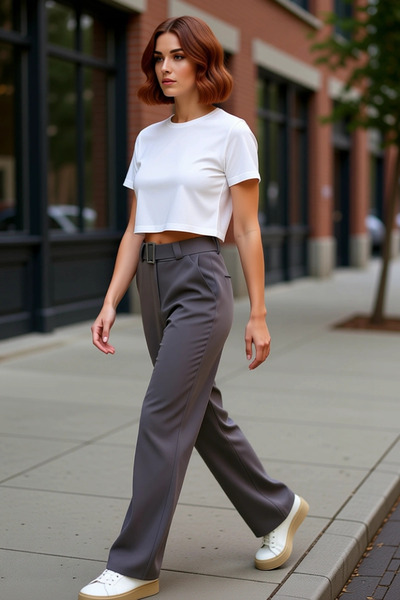 PayBuy Moda femei Pantaloni drepti cu talie înaltă Model drept cu centură de ...