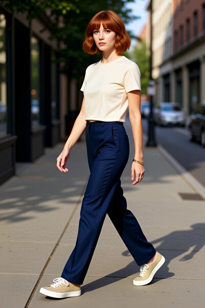 PayBuy سراويل نسائية مستقيمة عالية الخصر من القماش المنسوج للاستخدام اليومي غ...