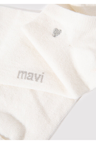 Mavi White Embroidery Heart Booties Socks - 1912793 -620