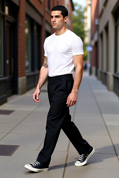 PayBuy Men's Fashion Baggy Fit Pipe Leg Pants Plain Pattern Daily Use Combinations