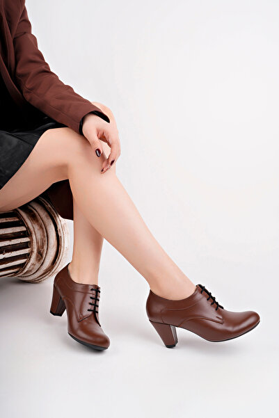 Deripabuc Genuine Leather Brown Women's Heeled Leather Shoes Trc-1070