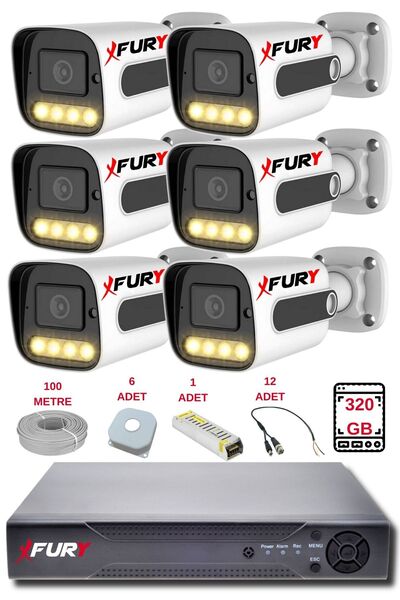 FURY 6 Kameralı Set Full HD Gece Renkli Görüş - Cepten İzle - Su Geçirmez Güvenlik Kamerası Seti 320