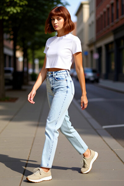 PayBuy Moda femei cu talie înaltă cu picioare largi Mom Jean Pantaloni din de...