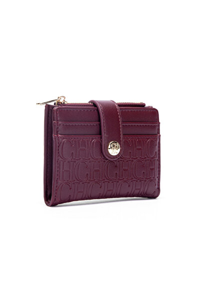 chch Burgundy Classic Retro Square Compact Wallet Stylish Button Closure Foldable Wallet