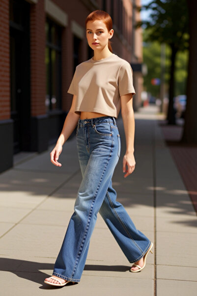 PayBuy Moda femei Pantaloni din denim cu talie înaltă cu picioare largi Bumba...