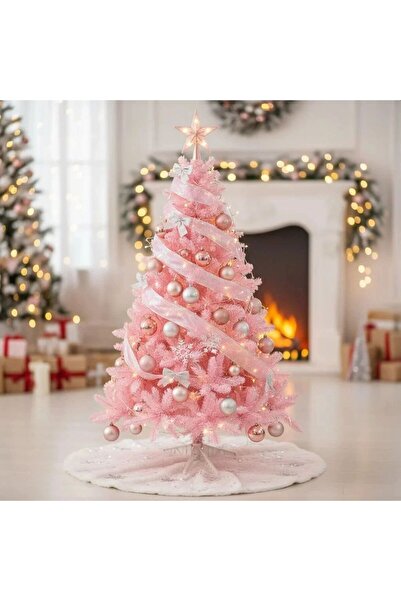 PROCART Artificial fir tree, pink branches, height 220 cm, stand included, flexible branches