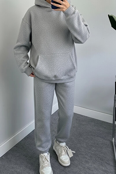 YAKAMEL Kadın Oversize Trend Model Kanguru Cep Kapşonlu Sweatshirt Eşofman Ta...