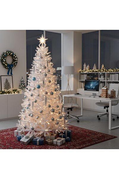 PROCART Brad artificial alb de lux, cu suport inclus, înălțime 220 cm