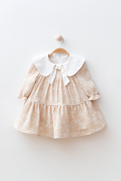 Banamio Leah Baby Girl Kid's Floral Print Detailed Large Collar Lined Muslin Dress