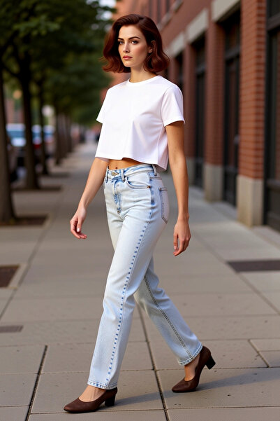 PayBuy Moda femei cu talie înaltă pantaloni din denim evazați, țesut conforta...