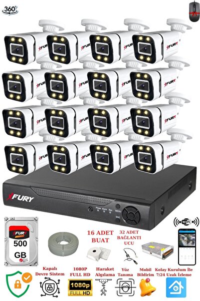 16 Kameralı Full Hd Gece Renkli - Su Geçirmez Ultra Led Güvenlik Kamerası Seti 500GB