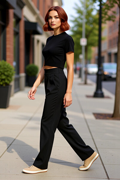 PayBuy Γυναικείο παντελόνι με φαρδύ πόδι υψηλής μόδας με απλό σχέδιο Basic Summer