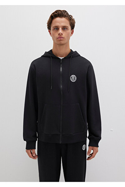 Mavi Mvjns Logo Printed Black Hooded Sweatshirt - Zipper 0s10193-900