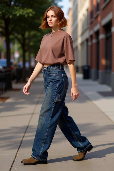 PayBuy Γυναικεία μόδα ψηλόμεσο φαρδύ τζιν παντελόνι βαμβακερό καθημερινό συνδ...