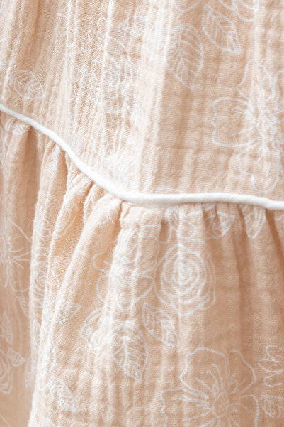 Banamio Leah Baby Girl Kid's Floral Print Detailed Large Collar Lined Muslin Dress