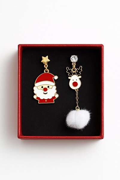 New Obsessions Yılbaşı Figürleri Noel Baba ve Geyik Sallantılı Küpe