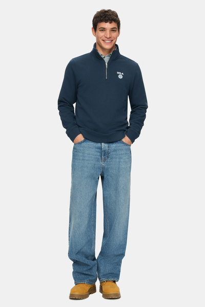 UCLA LEON Синій напівзастібний сорочковий комір Стандартний крій Чоловічий світшот