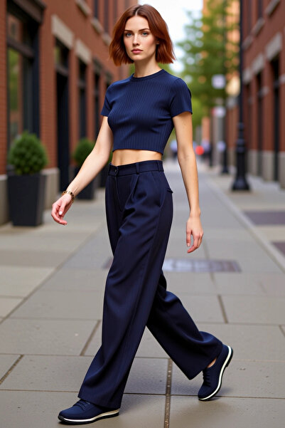 PayBuy Ženska moda Visok struk široke nogavice Tkano pantalone Krep tkanina p...