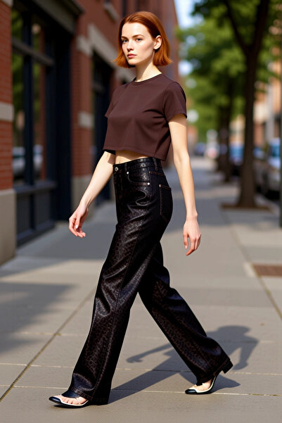 PayBuy Moda femei cu picioare late talie înaltă blugi imprimați leopard lungi...