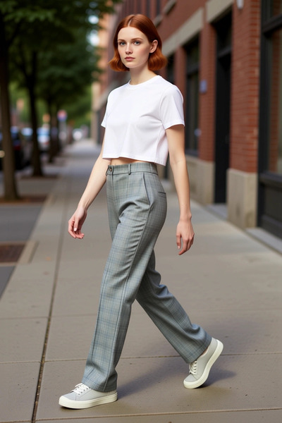 PayBuy Moda femei Pantaloni în carouri cu talie înaltă, pantaloni cu picioare...