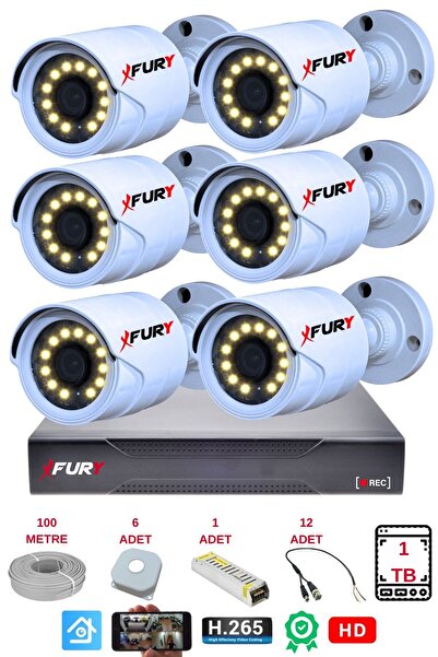 FURY 6 lı Gece Renkli Görüş Güvenlik Kamerası Full HD-Su Geçirmez Güvenlik Ka...