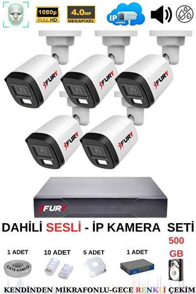 FURY Ip Güvenlik Kamera Seti 5 Kameralı Sesli 4mp Gece Renkli Su Geçirmez Ip5515s 500gb