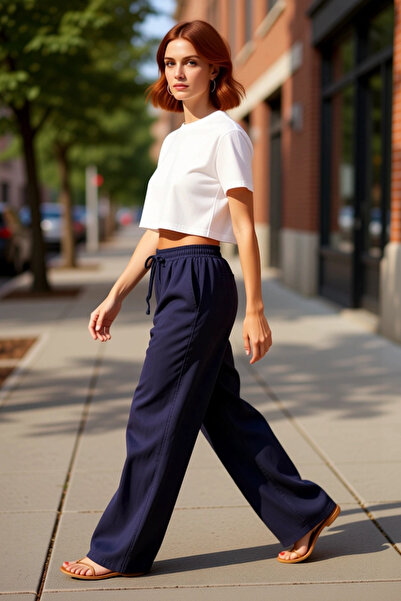 PayBuy Moda femei Pantaloni de in cu talie înaltă cu picioare largi Casual Elegance Weekend Summer