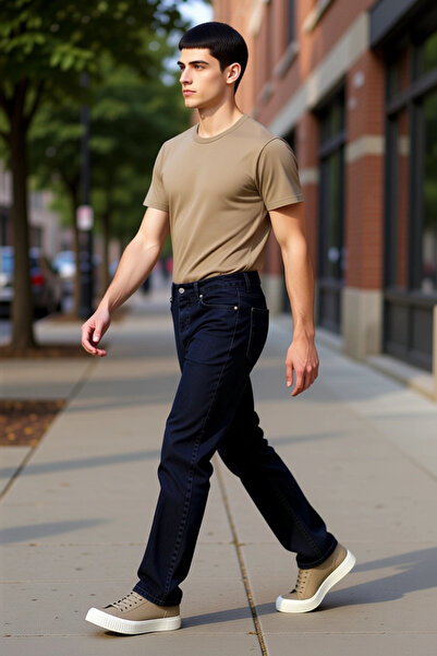 PayBuy Moda bărbați Baggy Fit Pantaloni largi din denim Bumbac Regular Băiat ...