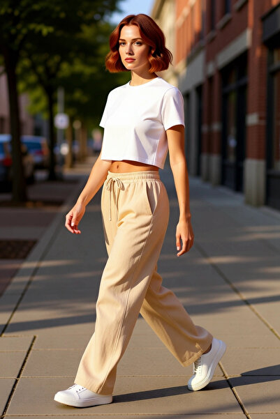 PayBuy Moda femei Pantaloni de in cu talie înaltă cu picioare largi Casual Elegance Weekend Summer