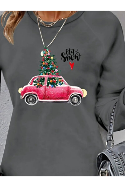 etol textile    Women's Long Sleeve Crew Neck Print Viscose Two Thread Dress