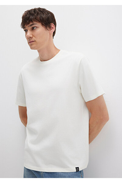 Mavi Fehér alap póló címke részlettel, laza szabással / laza, laza szabással 0611824 -70057