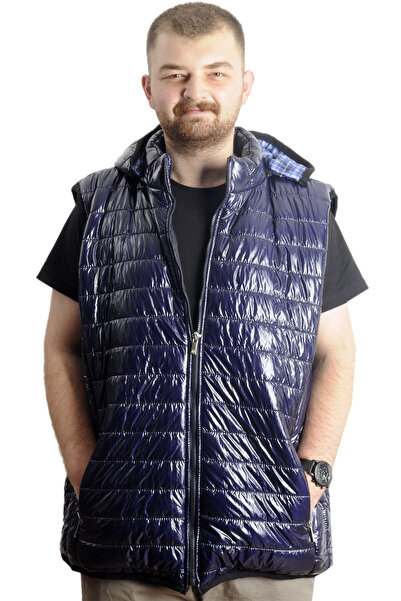 ModeXL Чоловічий утеплений жилет - великий розмір, з капюшоном, синій 23713