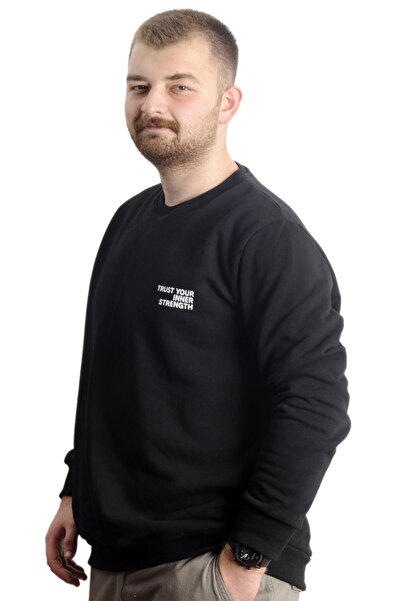 ModeXL Чоловічий светр великого розміру з вишивкою - велосипедна горловина, чорний 23525