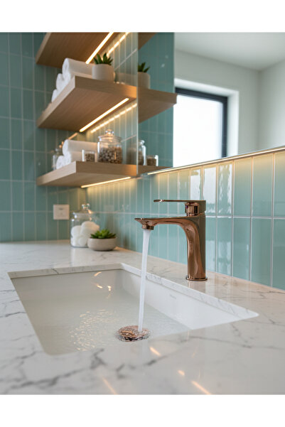 EMFA AKSESUAR صنبور حوض نحاسي - صنبور حوض عتيق ذهبي وردي