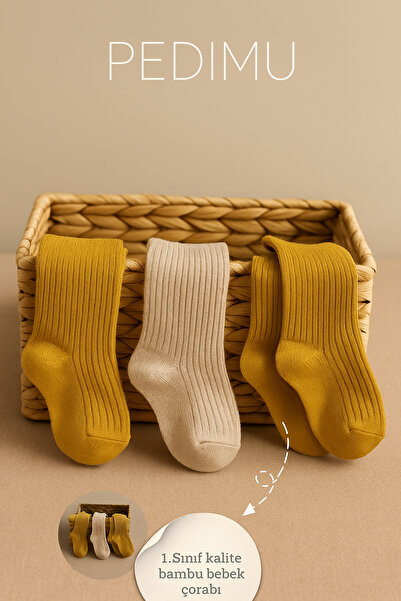 Pedimu Set of 3 Girls & Boys Baby Bamboo Socks - Newborn Socks - Baby Socks B...
