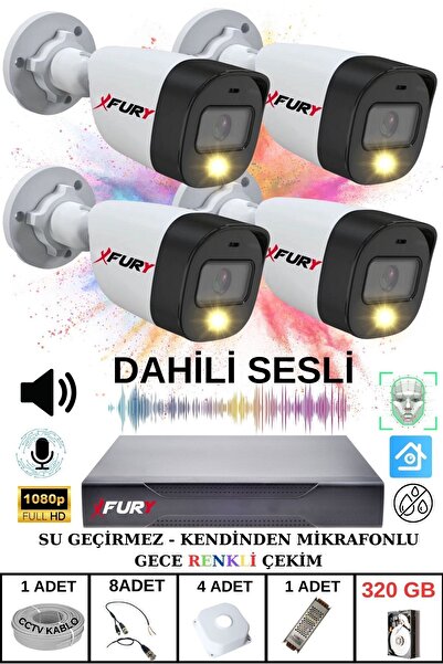 FURY 4 LÜ Sesli Gece Renkli Görüş Güvenlik Kamerası Su Geçirmez Güvenlik Kame...