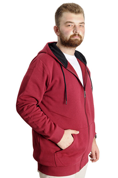 ModeXL Чоловічий светр великого розміру з капюшоном і застібкою-блискавкою Outsider 23547 бордовий