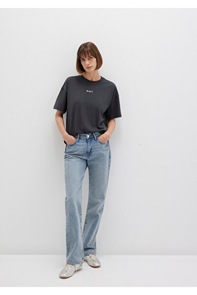 Mavi Logo Printed Anthracite T-Shirt Loose Fit / Loose Relaxed Fit 1612518 -70087