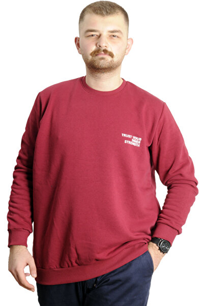 ModeXL Men's Sweatshirt - Plus Size, Crew Neck, Embroidered Sweat 23525 - Claret Red