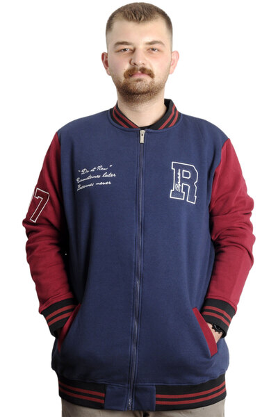 ModeXL Men's Plus Size College Coats Zipper Jacket Reputation 23634 Indigo