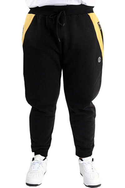 ModeXL Large Size Men's Garnished Sweatpants 3 Thread 23519 Black-Mustard
