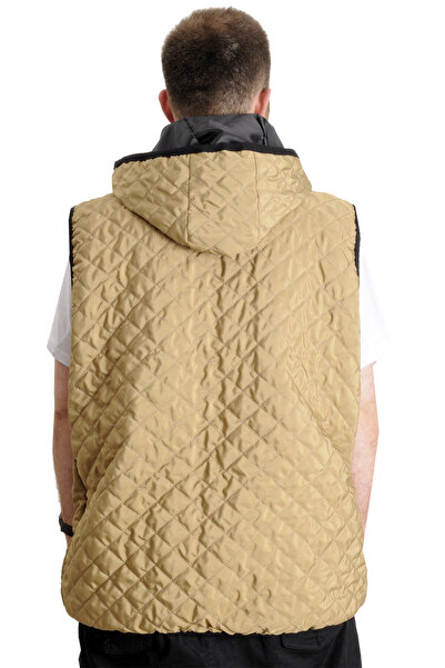 ModeXL Mode XL Large Size Men's Vest Hooded Quilted 23710 Milk Coffee